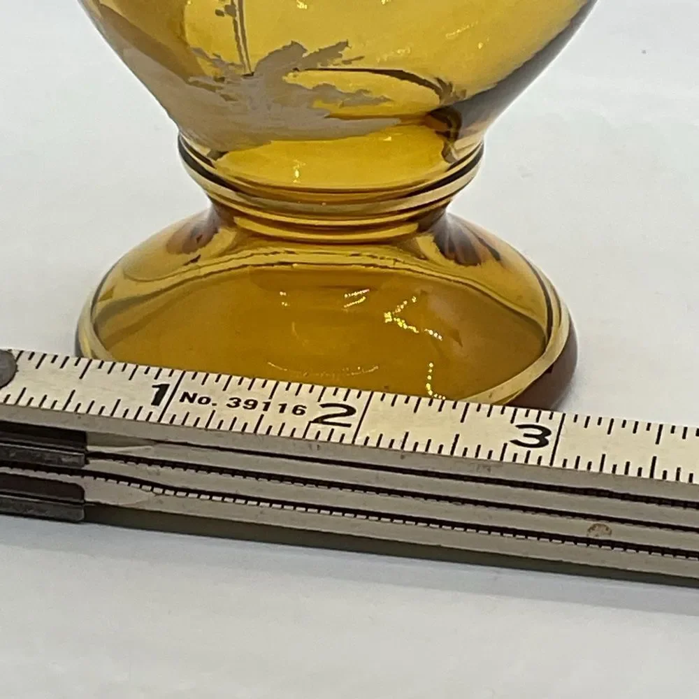 Vintage Mary Gregory Amber Glass Vase with Girl and Butterfly